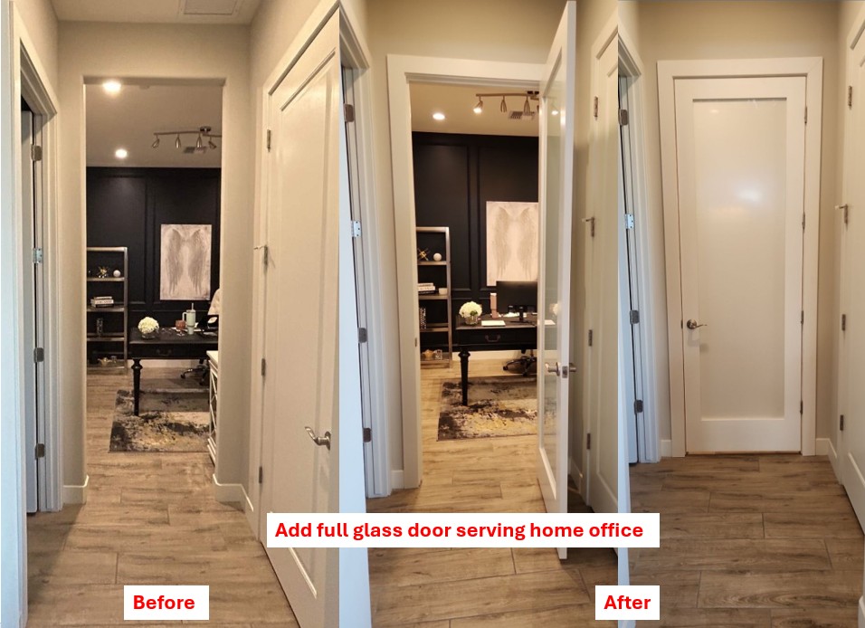 Add full glass door serving home office — before and after remodel